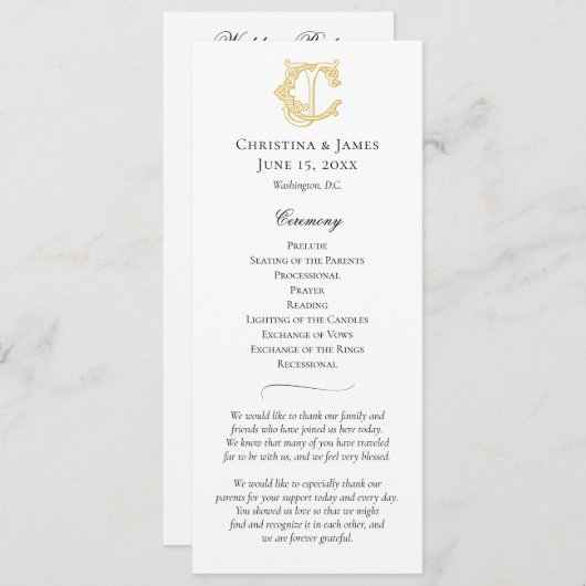 BEWERKBARE KLEUREN CJ Monogram JC Monogram Program Programmakaart (Voorkant / Achterkant)