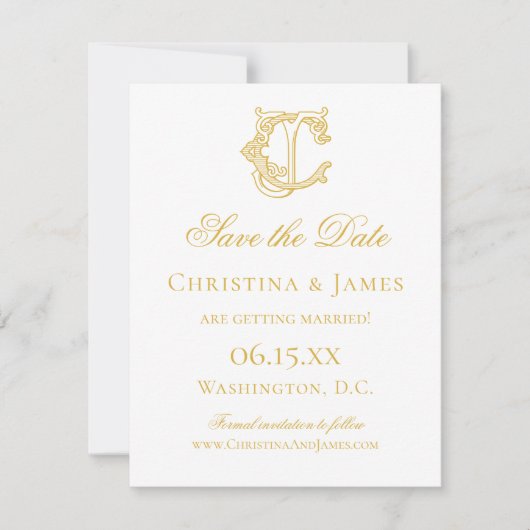 BEWERKBARE KLEUREN CJ Monogram JC Monogram Uitnodi Save The Date (Voorkant)