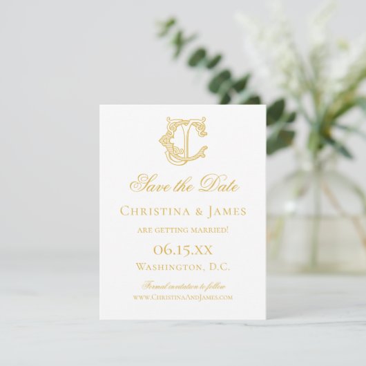 BEWERKBARE KLEUREN CJ Monogram JC Monogram Uitnodi Save The Date (Staand voorkant)