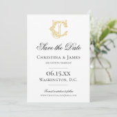 BEWERKBARE KLEUREN CJ Monogram JC Monogram Uitnodi Save The Date (Staand voorkant)