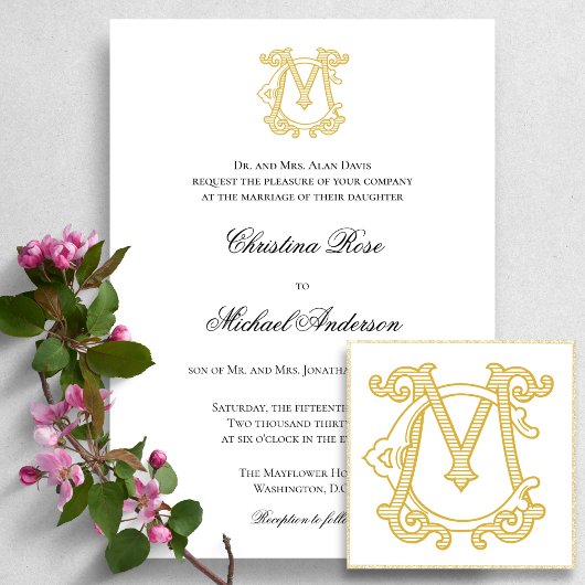 BEWERKBARE KLEUREN CM Monogram MC Logo Invitation Kaart