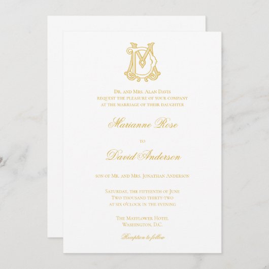 BEWERKBARE KLEUREN DM Monogram MD Logo Invitation Kaart (Voorkant / Achterkant)