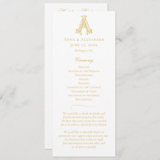 BEWERKBARE KLEUREN Een Monogram Een Crest Programm Programmakaart (Voorkant / Achterkant)