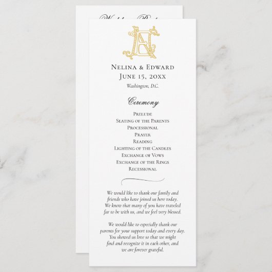 BEWERKBARE KLEUREN EN MONOGRAM EN MONOGRAM PROGRAM PROGRAMMAKAART (Voorkant / Achterkant)