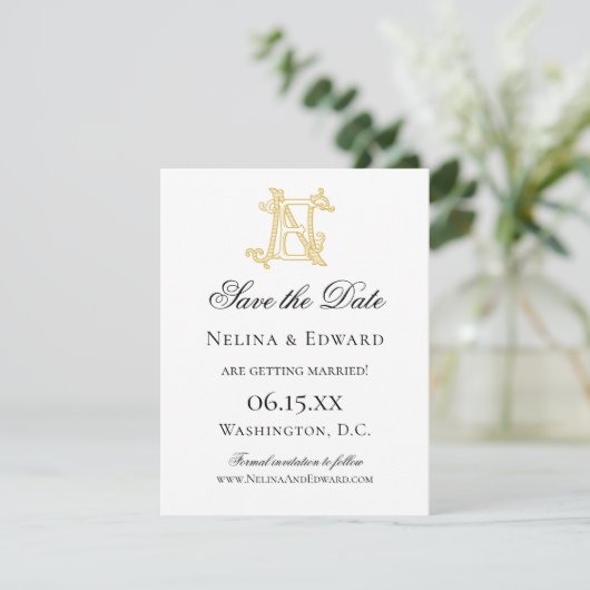 BEWERKBARE KLEUREN EN Monogram NE Monogram Uitnodi Save The Date (Staand voorkant)