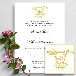 BEWERKBARE KLEUREN EW Monogram WE Logo Invitation Kaart