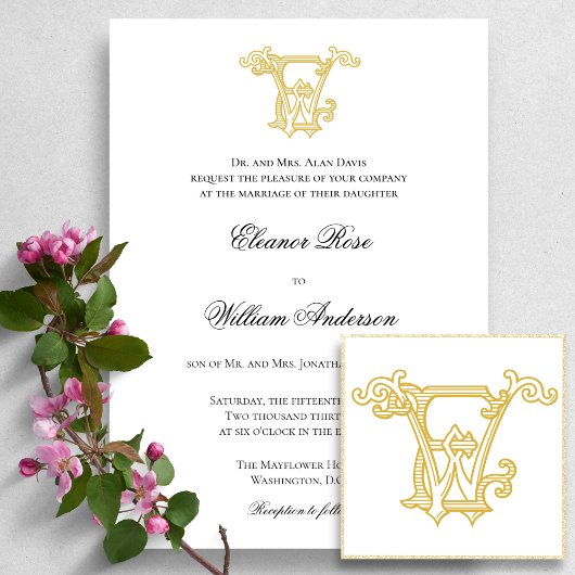 BEWERKBARE KLEUREN EW Monogram WE Logo Invitation Kaart