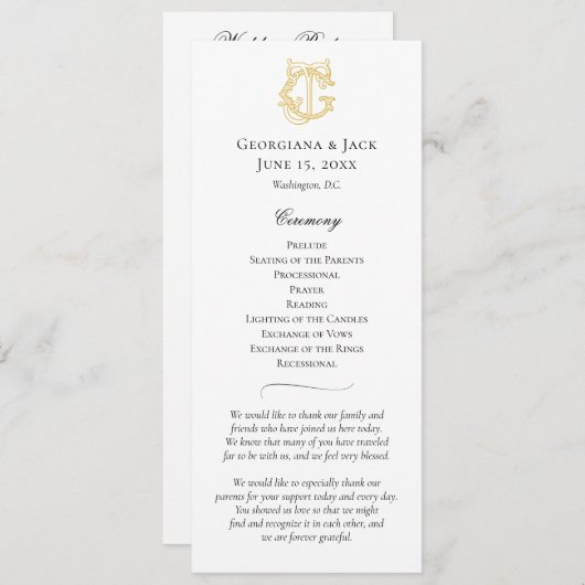 BEWERKBARE KLEUREN GJ Monogram JG Monogram Program Programmakaart (Voorkant / Achterkant)