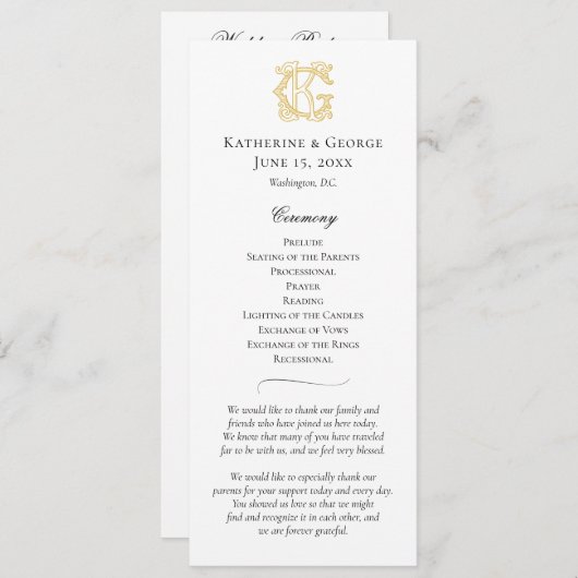 BEWERKBARE KLEUREN GK Monogram KG Monogram Program Programmakaart (Voorkant / Achterkant)