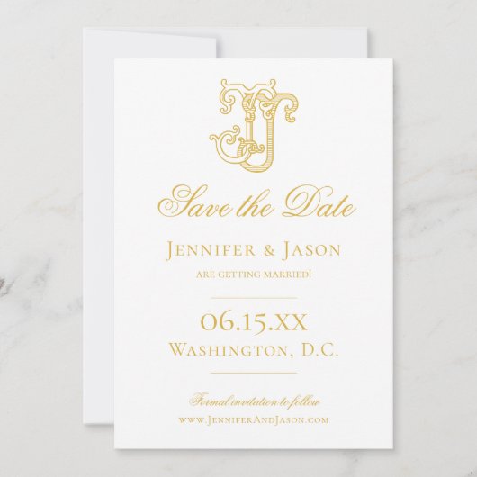BEWERKBARE KLEUREN JJ Monogram JJ Crest Bruiloft Save The Date (Voorkant)