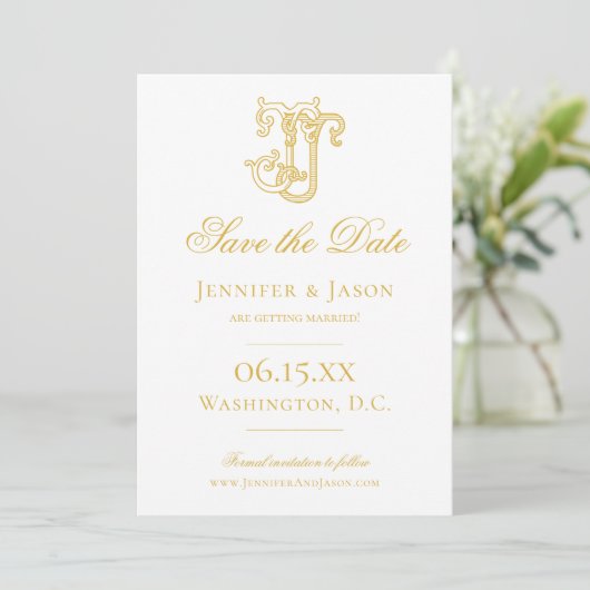 BEWERKBARE KLEUREN JJ Monogram JJ Crest Bruiloft Save The Date (Staand voorkant)