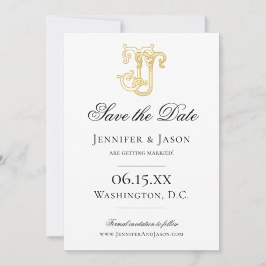 BEWERKBARE KLEUREN JJ Monogram JJ Crest Bruiloft Save The Date (Voorkant)
