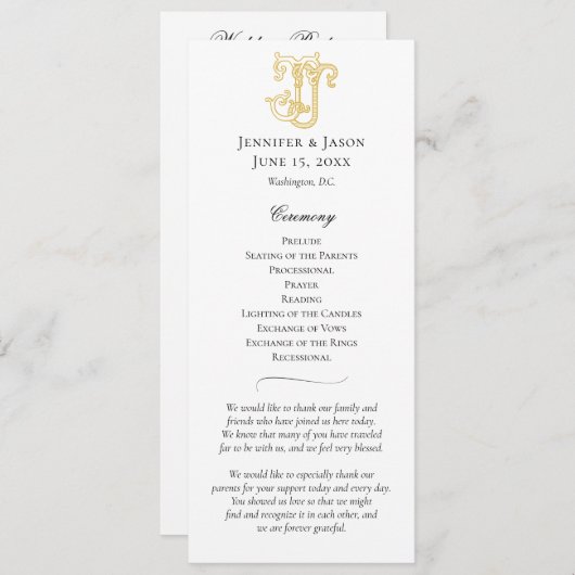 BEWERKBARE KLEUREN JJ Monogram JJ Crest Programma Programmakaart (Voorkant / Achterkant)