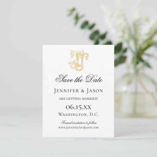 BEWERKBARE KLEUREN JJ Monogram JJ Logo Bruiloft Save The Date (Staand voorkant)