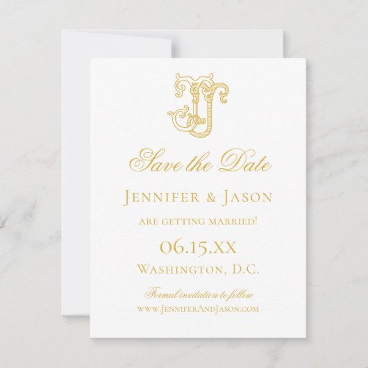 BEWERKBARE KLEUREN JJ Monogram JJ Logo Bruiloft Save The Date (Voorkant)