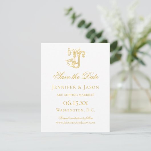BEWERKBARE KLEUREN JJ Monogram JJ Logo Bruiloft Save The Date (Staand voorkant)