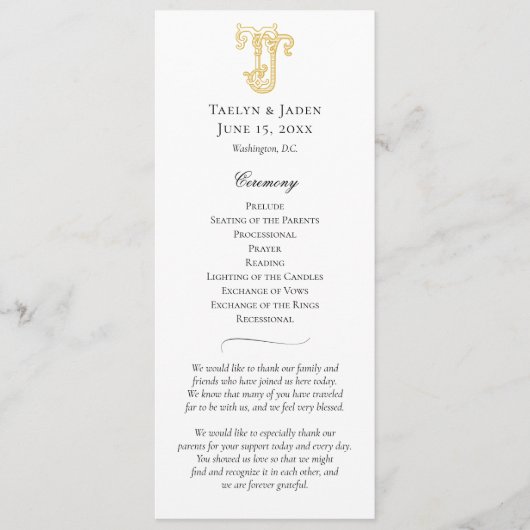 BEWERKBARE KLEUREN JT Monogram TJ Monogram Program Programmakaart (Voorkant)