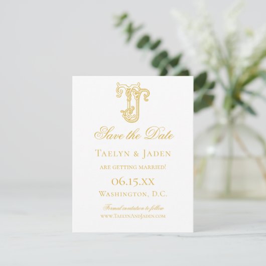 BEWERKBARE KLEUREN JT Monogram TJ Monogram Uitnodi Save The Date (Staand voorkant)