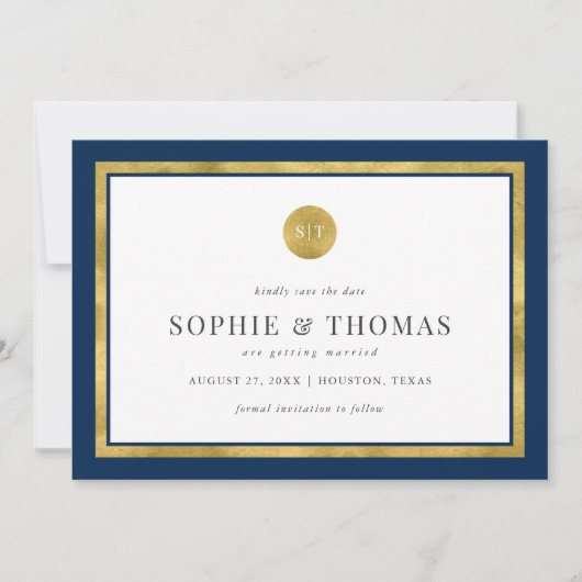 Bewerkbare kleuren Klassiek Gold Monogram Opslaan Kaart (Voorkant)