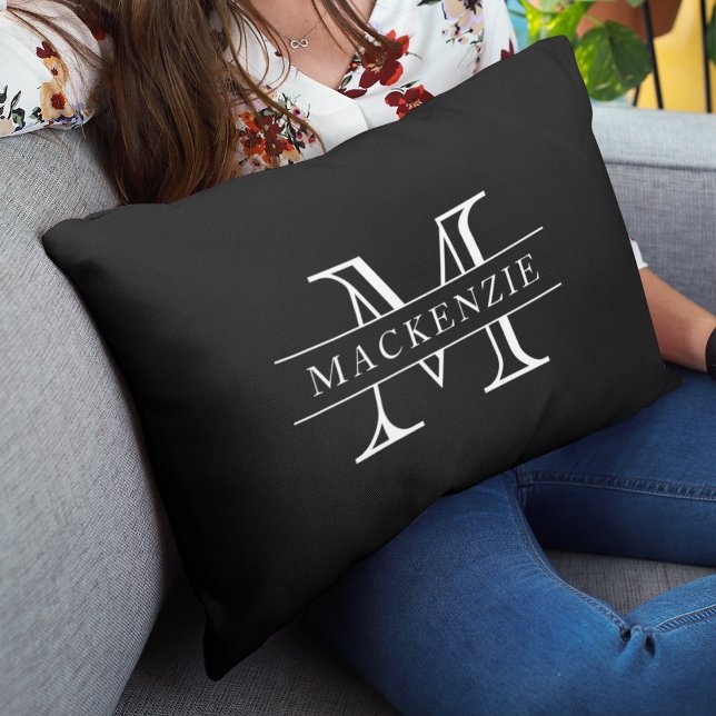 Bewerkbare kleuren Klassieke rand Naam Initiaal Kussen (Creator heeft geüpload)