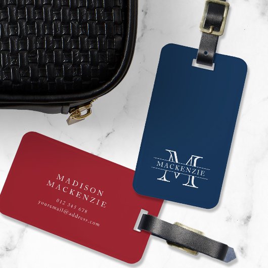 Bewerkbare kleuren Klassieke rand Naam Monogram Bagagelabel