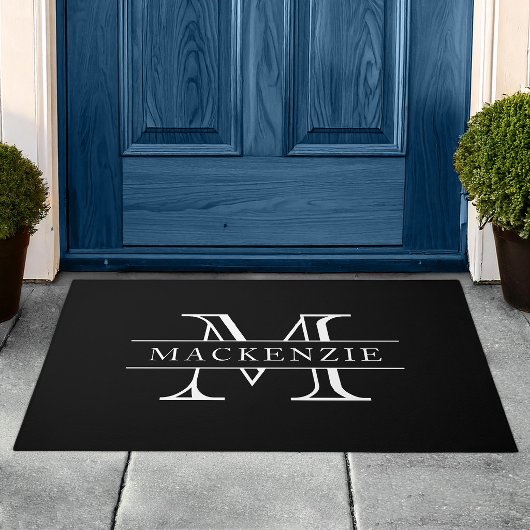 Bewerkbare Kleuren Klassieke Rand Naam Monogram Deurmat