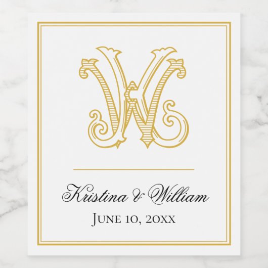 BEWERKBARE KLEUREN KW Monogram WK Monogram Label Wijn Etiket (Enkel label)
