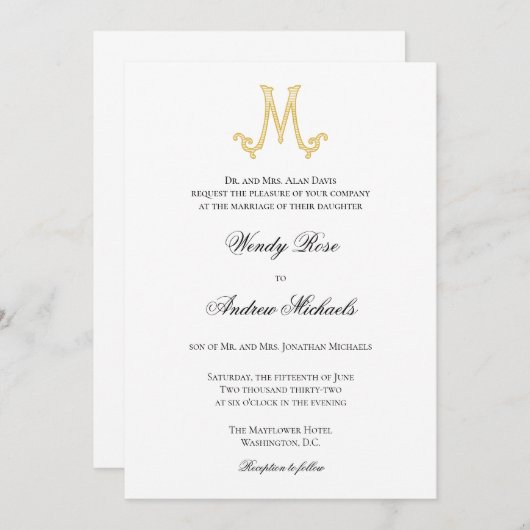 BEWERKBARE KLEUREN M Monogram M Logo Invitation Kaart (Voorkant / Achterkant)