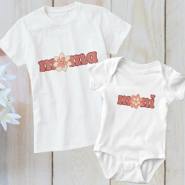 Bewerkbare Kleuren Mama met Bloem Matching Mini T-shirt