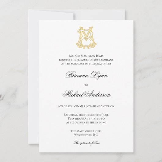 BEWERKBARE KLEUREN MB Monogram BM Monogram Uitnodi Kaart (Voorkant)