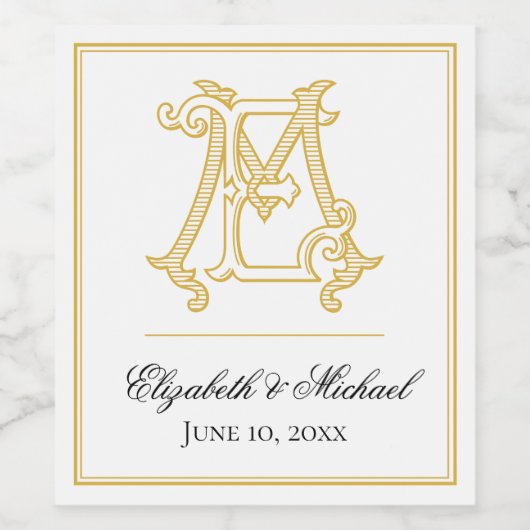 BEWERKBARE KLEUREN ME Monogram EM Monogram Label Wijn Etiket (Enkel label)