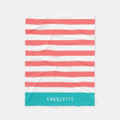 Bewerkbare kleuren met witte strepen Naam toevoege Fleece Deken (Voorkant)