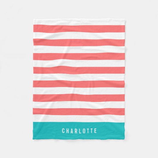 Bewerkbare kleuren met witte strepen Naam toevoege Fleece Deken (Voorkant)
