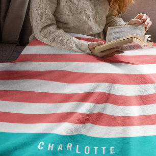 Bewerkbare kleuren met witte strepen Naam toevoege Fleece Deken