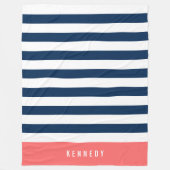 Bewerkbare kleuren met witte strepen Naam toevoege Fleece Deken (Voorkant)