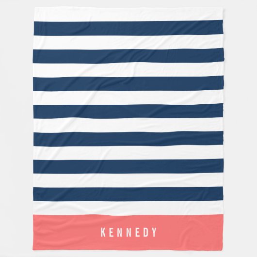 Bewerkbare kleuren met witte strepen Naam toevoege Fleece Deken (Voorkant)