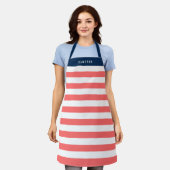 Bewerkbare kleuren met witte strepen Naam toevoege Schort (Gedragen)