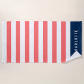 Bewerkbare kleuren met witte strepen Naam toevoege Strandlaken (Voorkant)