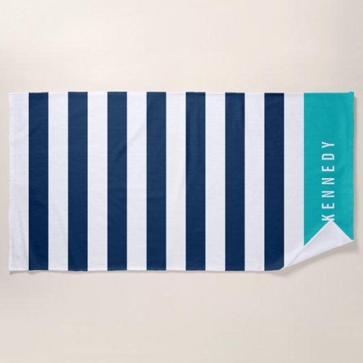 Bewerkbare kleuren met witte strepen Naam toevoege Strandlaken (Voorkant)