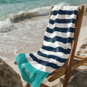 Bewerkbare kleuren met witte strepen Naam toevoege Strandlaken