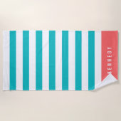 Bewerkbare kleuren met witte strepen Naam toevoege Strandlaken (Voorkant)