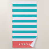 Bewerkbare kleuren met witte strepen Naam toevoege Strandlaken (Voorkant)