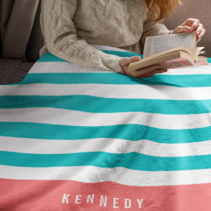 Bewerkbare kleuren met witte strepen Voeg naam toe Fleece Deken