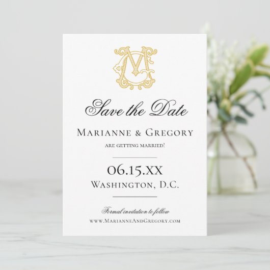 BEWERKBARE KLEUREN MG Monogram GM Monogram Uitnodi Save The Date (Staand voorkant)