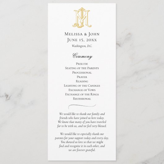 BEWERKBARE KLEUREN MJ Monogram JM Monogram Program Programmakaart (Voorkant)