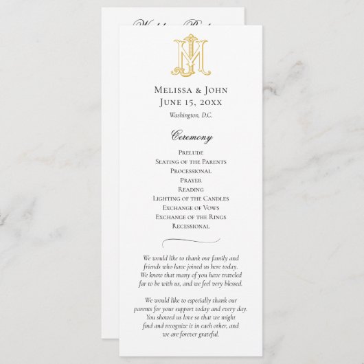 BEWERKBARE KLEUREN MJ Monogram JM Monogram Program Programmakaart (Voorkant / Achterkant)