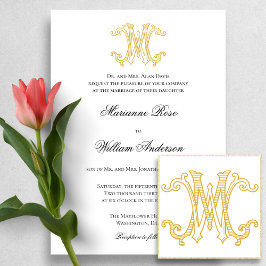 BEWERKBARE KLEUREN MW Monogram WM Logo Invitation Kaart