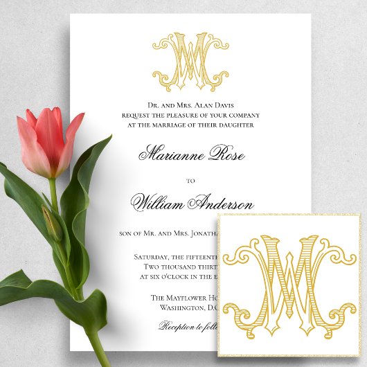 BEWERKBARE KLEUREN MW Monogram WM Logo Invitation Kaart