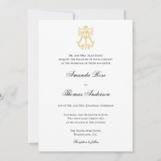 BEWERKBARE KLEUREN OP Monogram TA Logo Invitation Kaart (Voorkant)