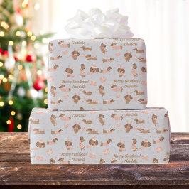 Bewerkbare Kleuren Roze Kerstmis Dachshund met Naa Cadeaupapier